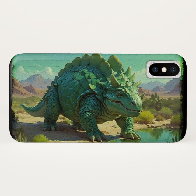 Funda De Case-Mate Para iPhone Estegosaurio verde y piscina de desierto (Reverso (horizontal))