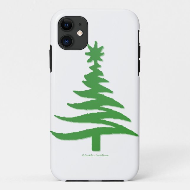 Funda De Case-Mate Para iPhone Esténcil de árbol de navidad verde (Reverso)