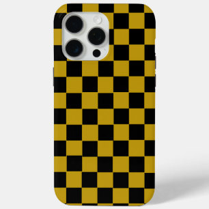 Funda Para iPhone 15 Pro Max Estética ajedrezada retro negra y dorada