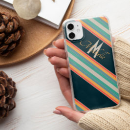 Funda Para iPhone 11 Estética de rayas coloridas de los años 70 Monogra