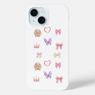 Funda Para iPhone 15 Estética Pastel de lazo conejito mariposa rosa lin
