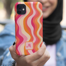 Funda Para iPhone 11 Pro Estética retro Groovy rosa - Monogramada
