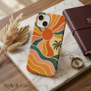 Funda Para iPhone 14 De Case-Mate Estética Retro Olas y Palmeras Puesta de Sol 70s