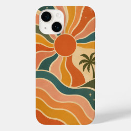Funda Para iPhone 14 De Case-Mate Estética Retro Olas y Palmeras Puesta de Sol 70s