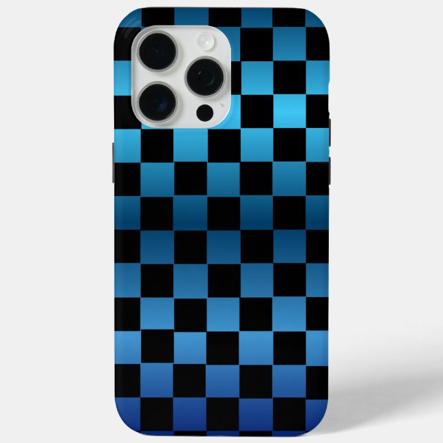 Funda De Case-Mate Para iPhone Estética tablero de ajedrez negro y azul retro (Reverso )