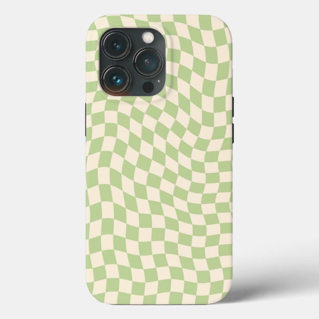 Funda De Case-Mate Para iPhone Estético Wavy Warped Checker Sage Green (Reverso )