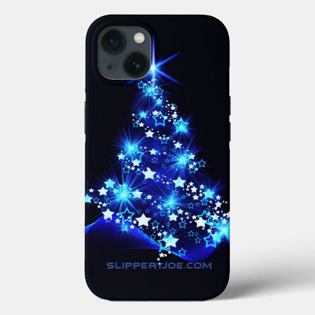 Funda De Case-Mate Para iPhone estilizado árbol de Navidad SlipperyJoe azul brill (Reverso )