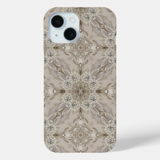 Funda Para iPhone 15 Estilo Art Deco Glamoroso Vintage Gris Beige