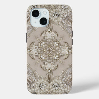 Funda Para iPhone 15 Estilo Art Deco Glamoroso Vintage Gris Beige