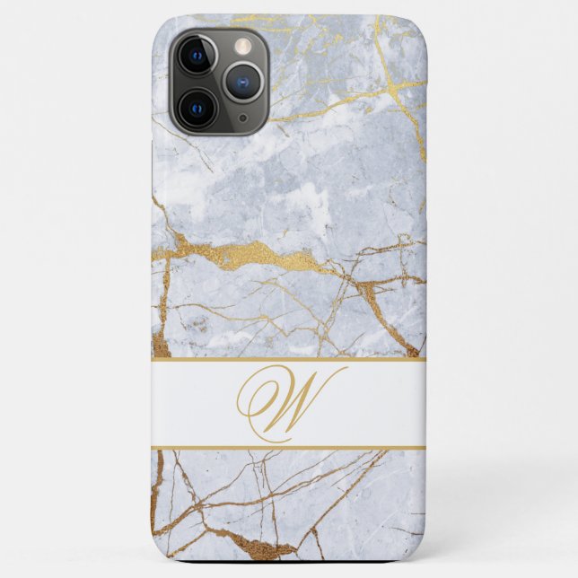 FUNDA DE Case-Mate PARA iPhone ESTILO BLANCO DE MÁRMOL ORO, MONOGRAMA EDITABLE (Reverso)