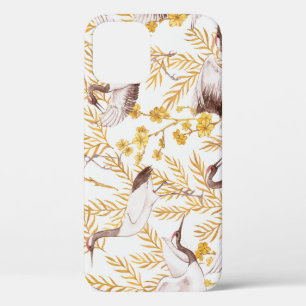 Funda Para iPhone 12 Estilo chino dorado, patrón sakura acuarela.