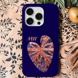 Funda Para iPhone 15 Pro Estilo de bordado en monograma naranja azul marino