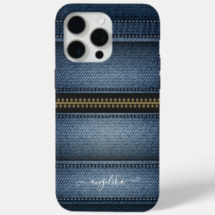 Funda Para iPhone 15 Pro Max Estilo de vaqueros de mezclilla con puntadas y cre