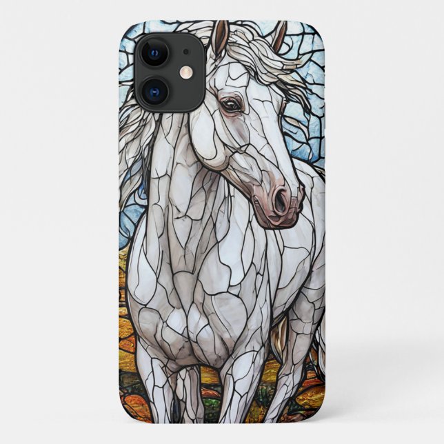 Funda De Case-Mate Para iPhone Estilo de Vidrio Artístico Caballo Blanco Elegante (Reverso)