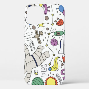 Funda Para iPhone 12 Estilo Doodle, ilustracion temático espacial.