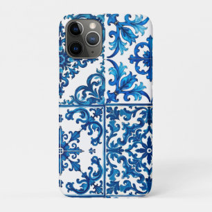 Funda Para iPhone 11 Pro estilo italiano, mediterráneo, mosaico, azul,