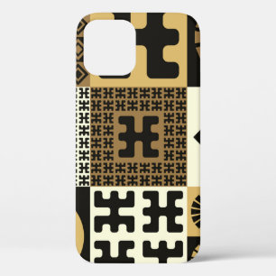 Funda Para iPhone 12 Estilo japonés, patrones de oro negro sin costura.