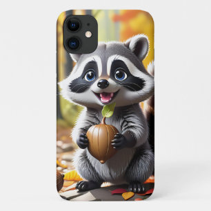 Funda Para iPhone 11 Estilo kawaii lindo Raccoon ambiente otoño