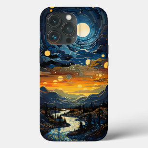 Funda Para iPhone 13 Pro Estilo Pointillismo de montaña nublada