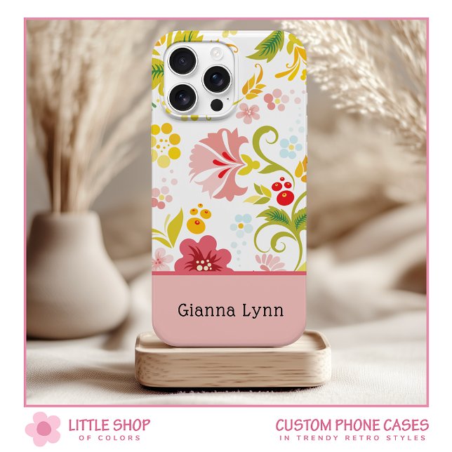 Funda De Case-Mate Para iPhone Estilo Retro Monograma Floral Rosa (Subido por el creador)