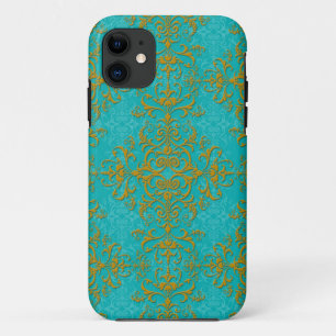 title_seo2 Estilo vintage patrón de damasco turquesa oro