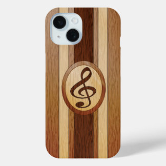 Funda Para iPhone 15 Estiloso Faux Wood Treble Clef Inlay