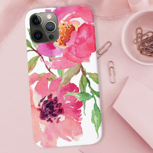 Funda Para iPhone 12 Pro Estiloso Patrón floral de color de agua rosado y b