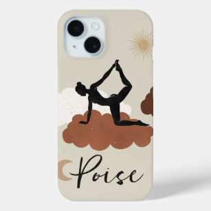 Funda Para iPhone 15 Estiramiento de yoga posar silueta aplomo luna de 