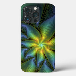 Funda Para iPhone 13 Pro Estrella abstracta, brillante arte azul verde dora