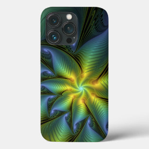 Funda Para iPhone 13 Pro Estrella abstracta, brillante arte azul verde dora