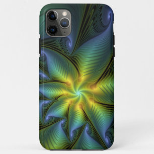 Funda Para iPhone 11 Pro Max Estrella abstracta, brillante arte azul verde dora