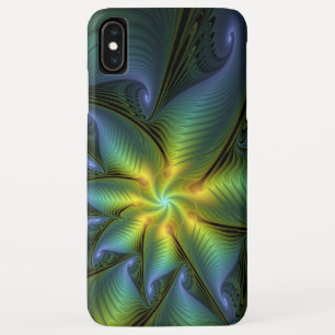 Funda Para iPhone XS Max Estrella abstracta, brillante arte azul verde dora