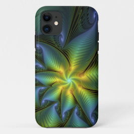 Funda Para iPhone 11 Estrella abstracta, brillante arte azul verde dora
