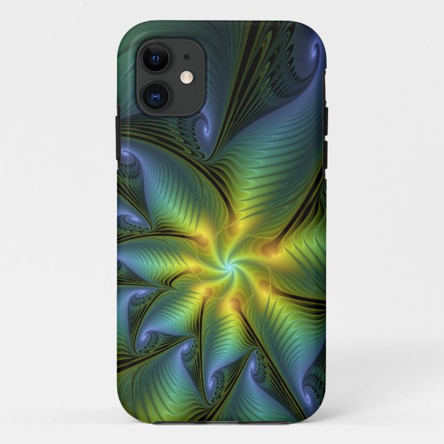 Funda De Case-Mate Para iPhone Estrella abstracta, brillante arte azul verde dora (Reverso)