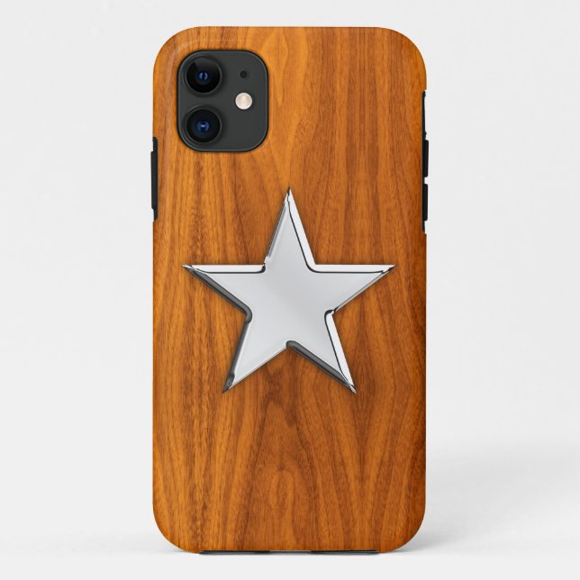 Funda De Case-Mate Para iPhone Estrella cromada en la imprenta de teca (Reverso)