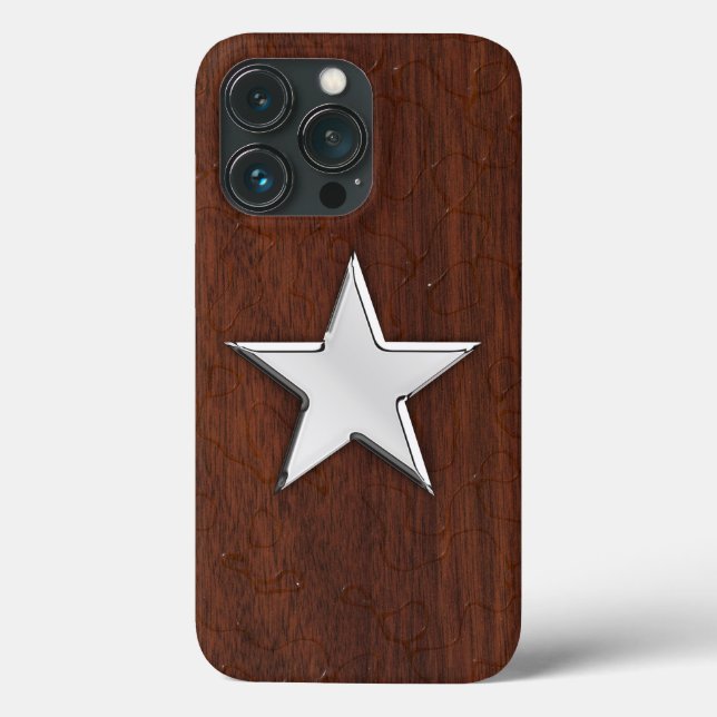 Funda De Case-Mate Para iPhone Estrella cromada en la impresión de caoba húmeda (Reverso )