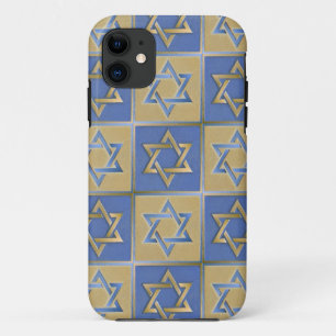 Funda Para iPhone 11 Estrella de David Judaica Metal Dorado Azul