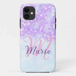 Funda Para iPhone 11 Estrella de monograma de purpurina rosa púrpura ag