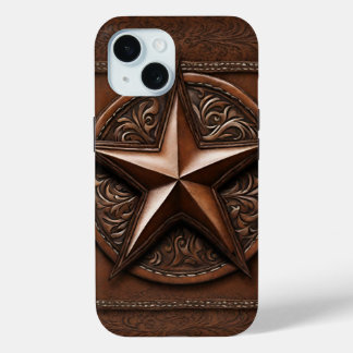 Funda Para iPhone 15 Estrella de Texas Rústica de Cowboy Brown