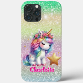 Funda Para iPhone 13 Pro Max estrella mágica del purpurina unicornio