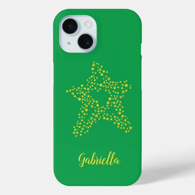 Funda De Case-Mate Para iPhone Estrellas amarillas en verde (Reverso )