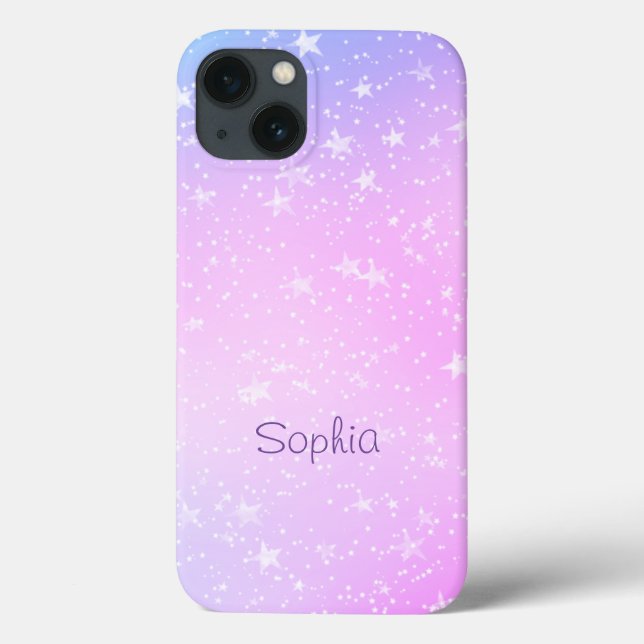 Funda De Case-Mate Para iPhone Estrellas blancas, naranja púrpura y rosa, nombre  (Reverso)
