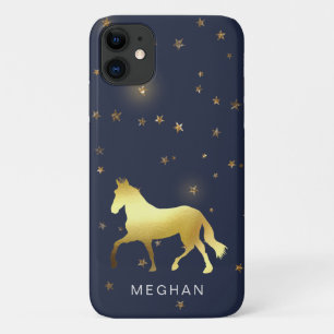 Funda Para iPhone 11 estrellas de caballo dorado ecuestre Monograma est