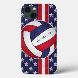 Funda Para iPhone 13 estrellas de color azul rojo rayas voleibol femeni