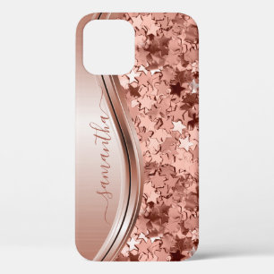 Funda Para iPhone 12 Pro Estrellas de Confeti Rosa Dorado Nombre Manuscrito