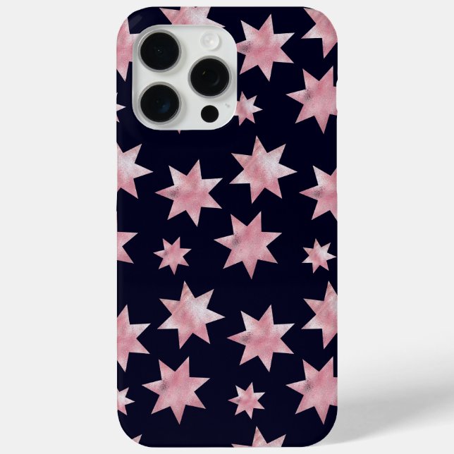 Funda De Case-Mate Para iPhone Estrellas de glam rosado en cielo azul nocturno (Reverso )