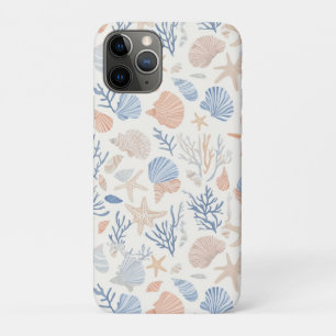 Funda Para iPhone 11 Pro Estrellas de Mar Conchas de Mar Azul Crema de Melo