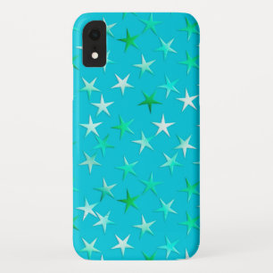 Funda Para iPhone XR Estrellas de raso, verde pálido y azul sobre turqu
