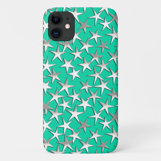 Funda De Case-Mate Para iPhone Estrellas plateadas de turquesa (Reverso)