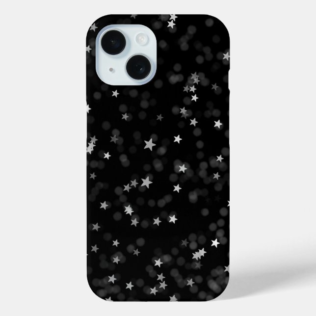 Funda De Case-Mate Para iPhone Estrellas plateadas en negro (Reverso )